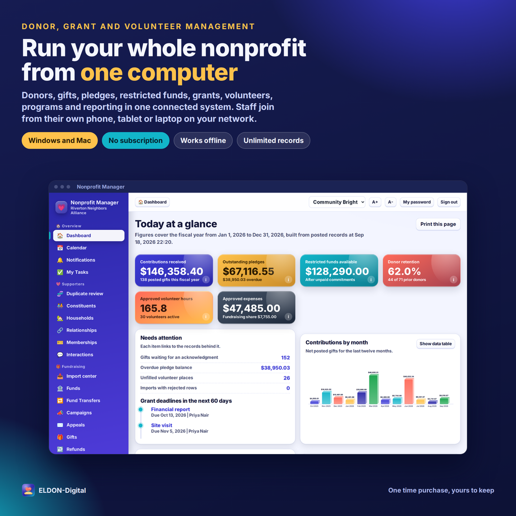 Nonprofit Donor, Grant, and Volunteer Manager