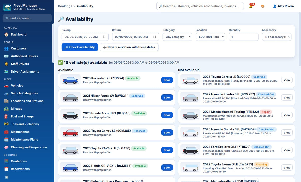 Car Rental and Car-Sharing Fleet Manager