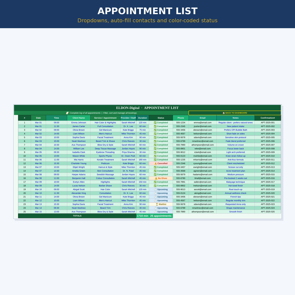 Appointment Tracker Excel Template