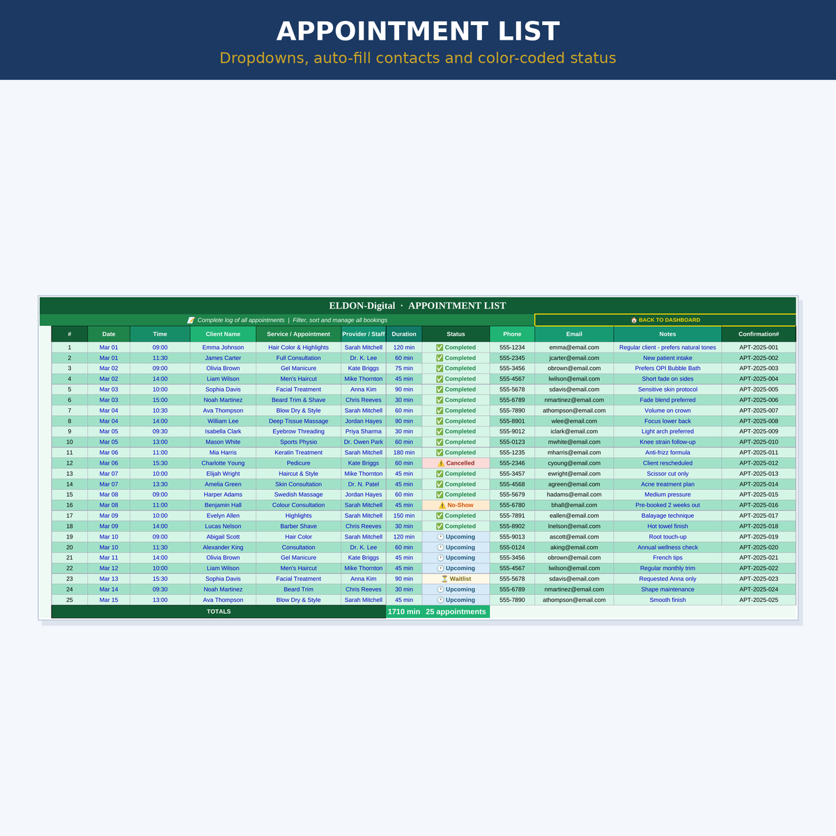 Appointment Tracker Excel Template