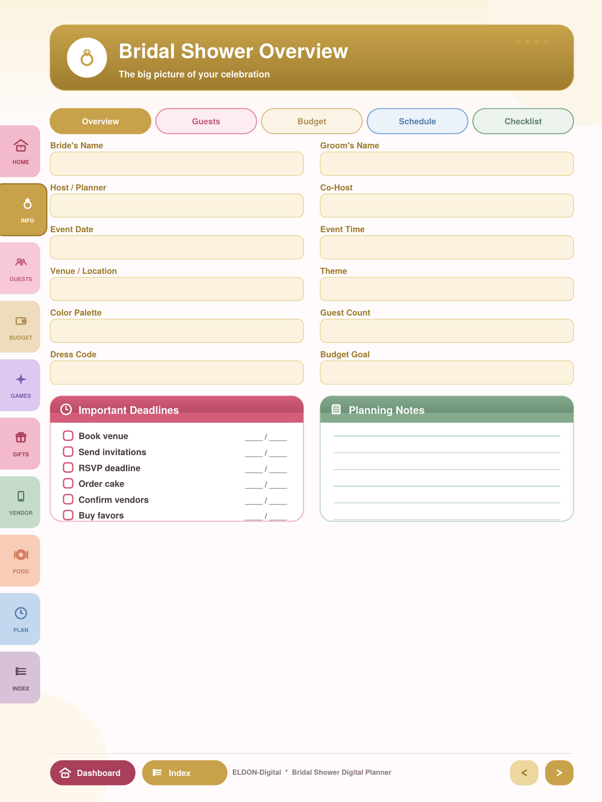 Bridal Shower Digital Planner GoodNotes iPad