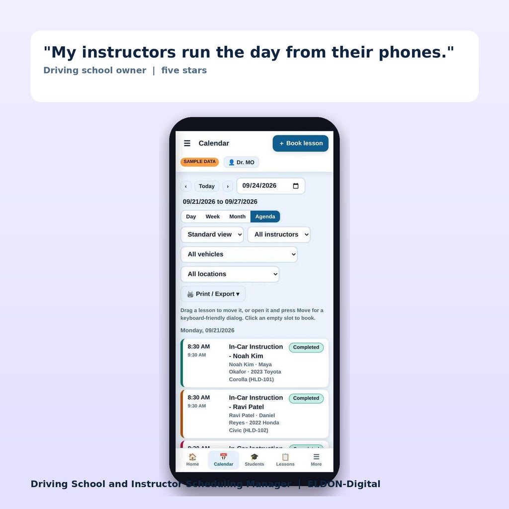 Driving School and Instructor Scheduling Manager Software