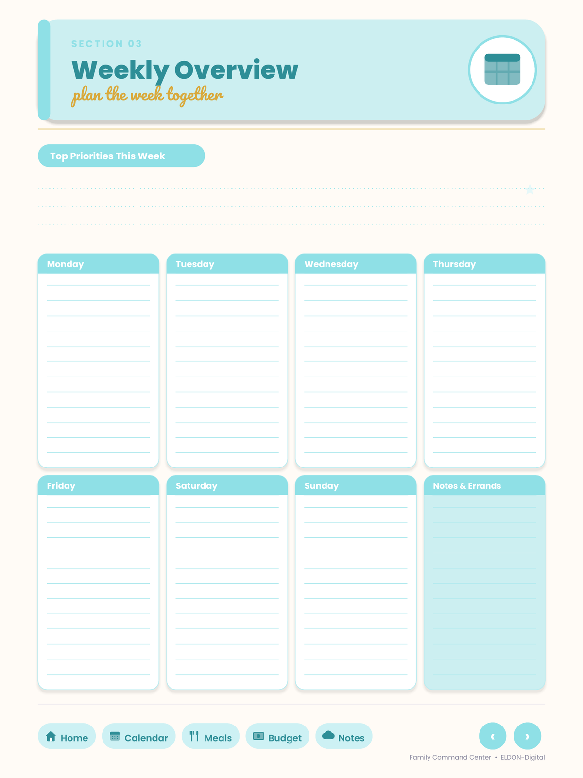 Family Command Center Planner GoodNotes iPad