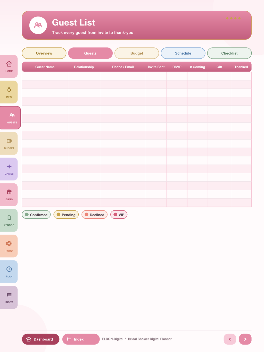 Bridal Shower Digital Planner GoodNotes iPad