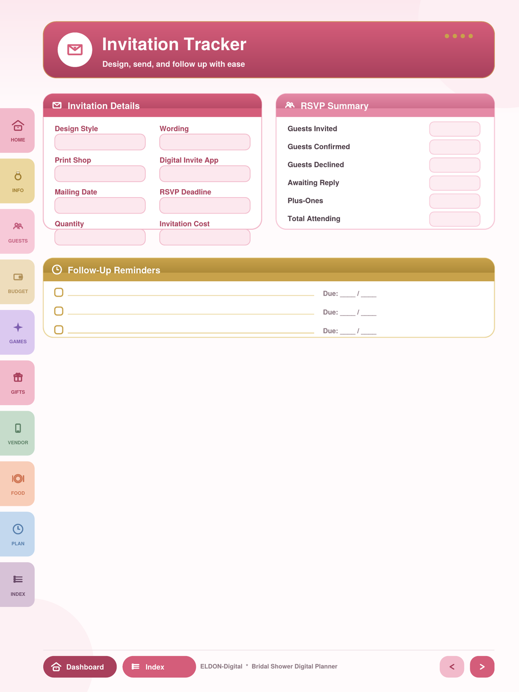 Bridal Shower Digital Planner GoodNotes iPad