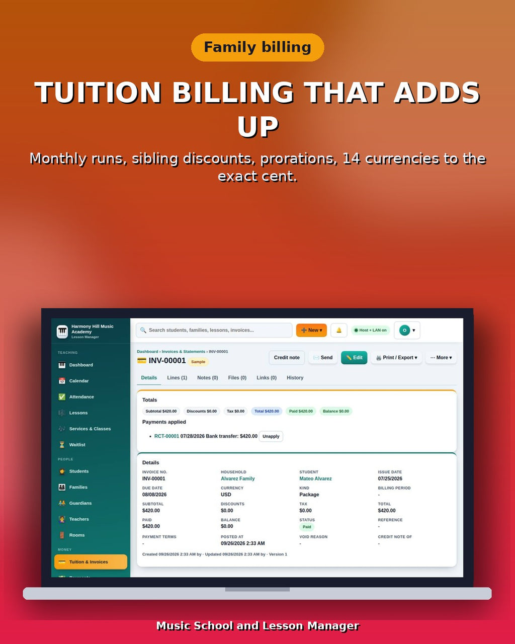 Music School and Lesson Manager Software