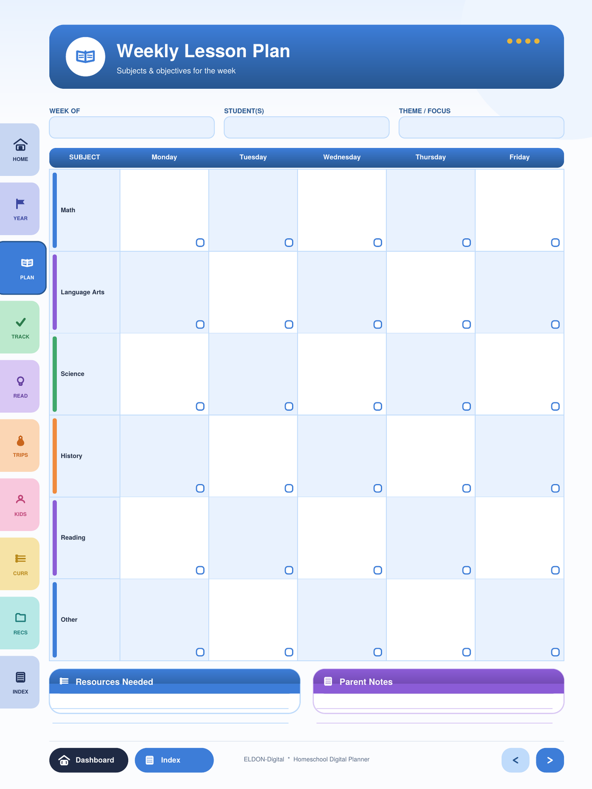 Homeschool Planner Digital Planner GoodNotes iPad