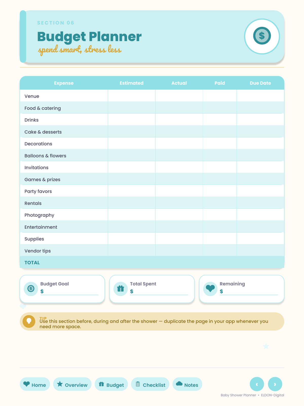 Baby Shower Planner GoodNotes