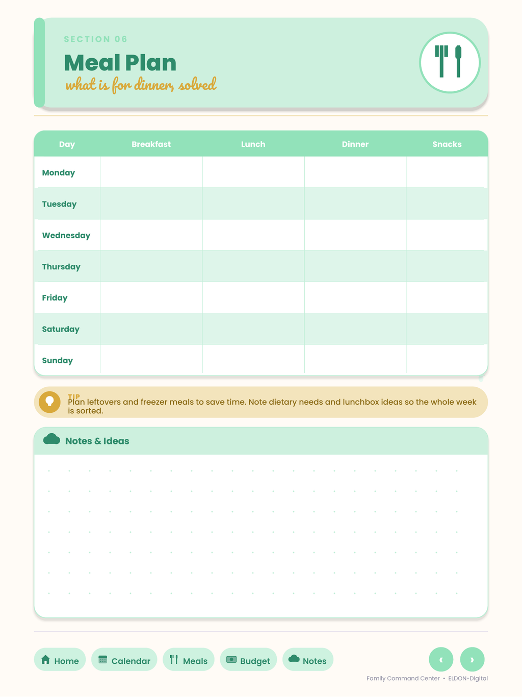 Family Command Center Planner GoodNotes iPad