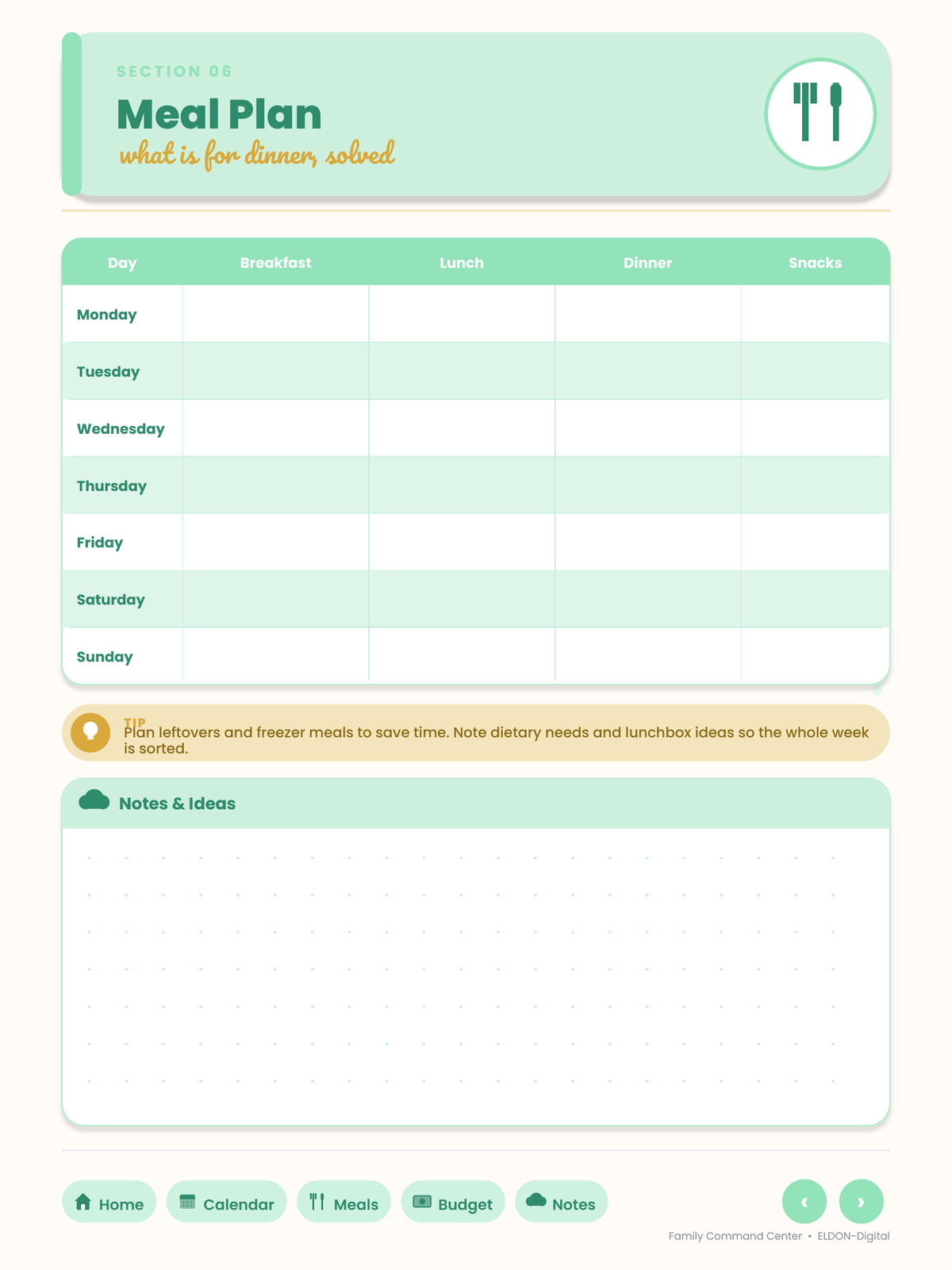 Family Command Center Planner GoodNotes iPad