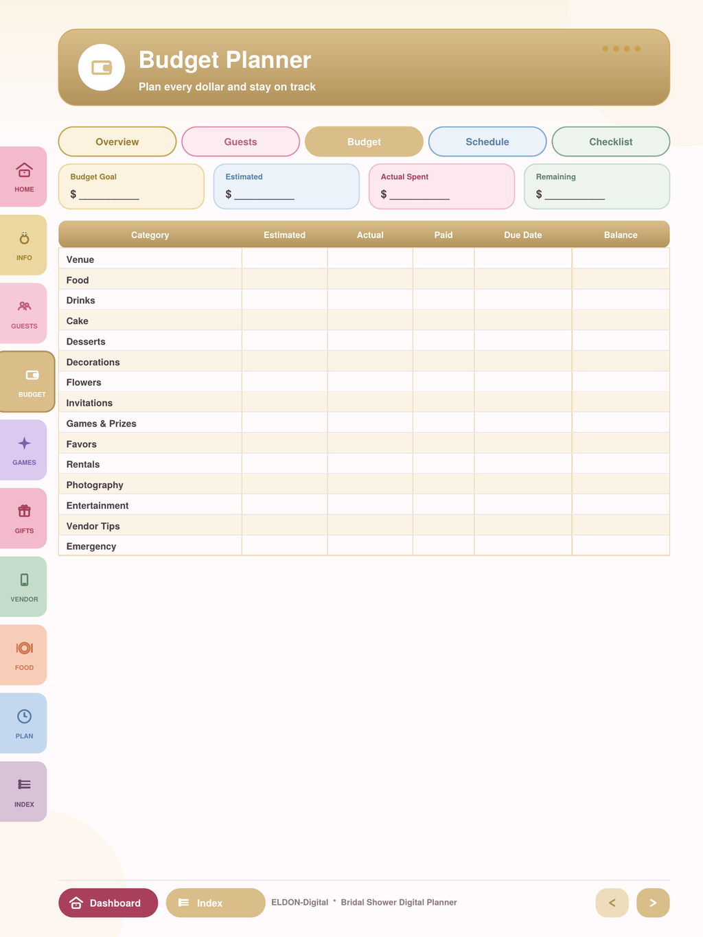 Bridal Shower Digital Planner GoodNotes iPad
