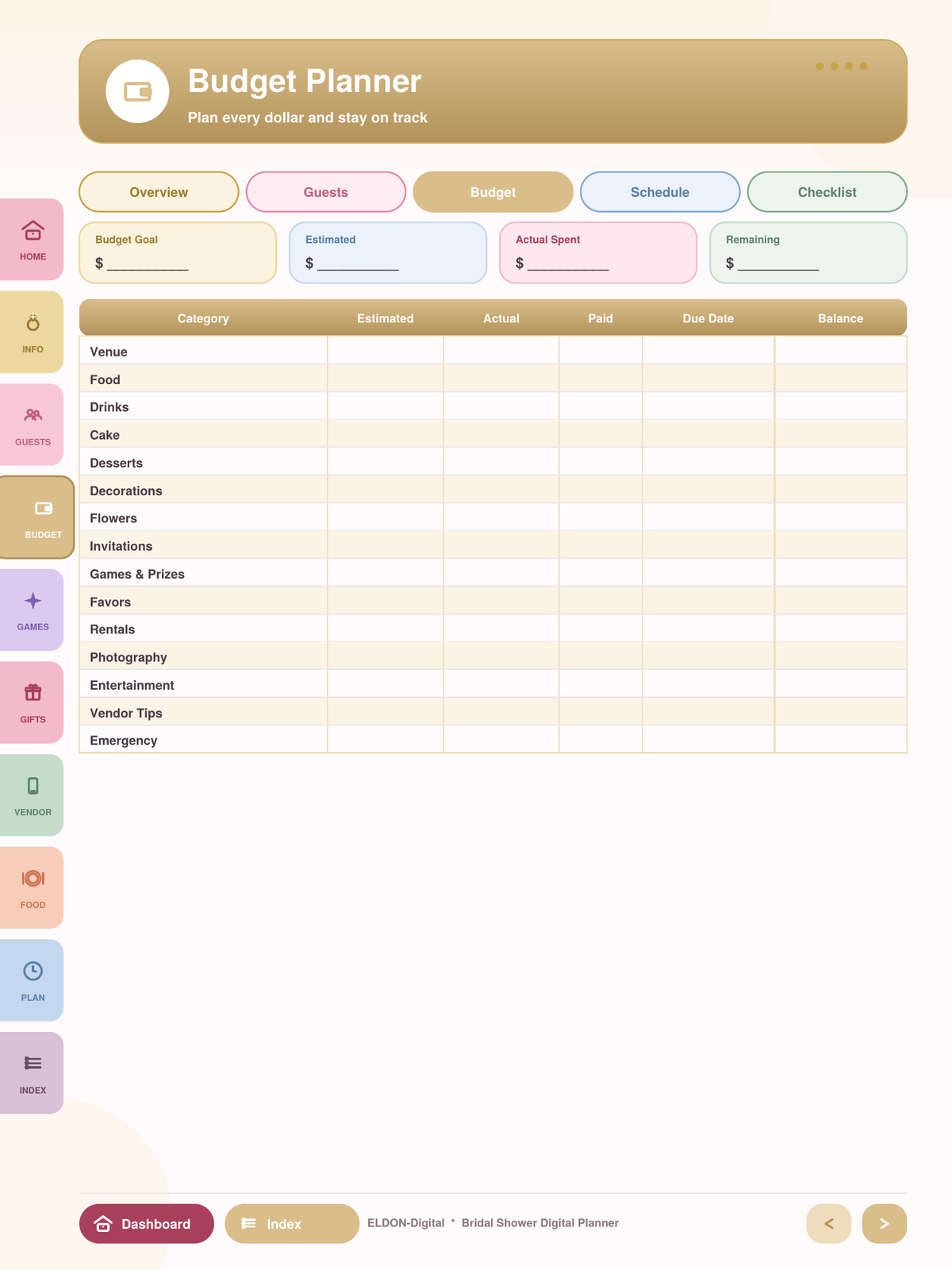Bridal Shower Digital Planner GoodNotes iPad