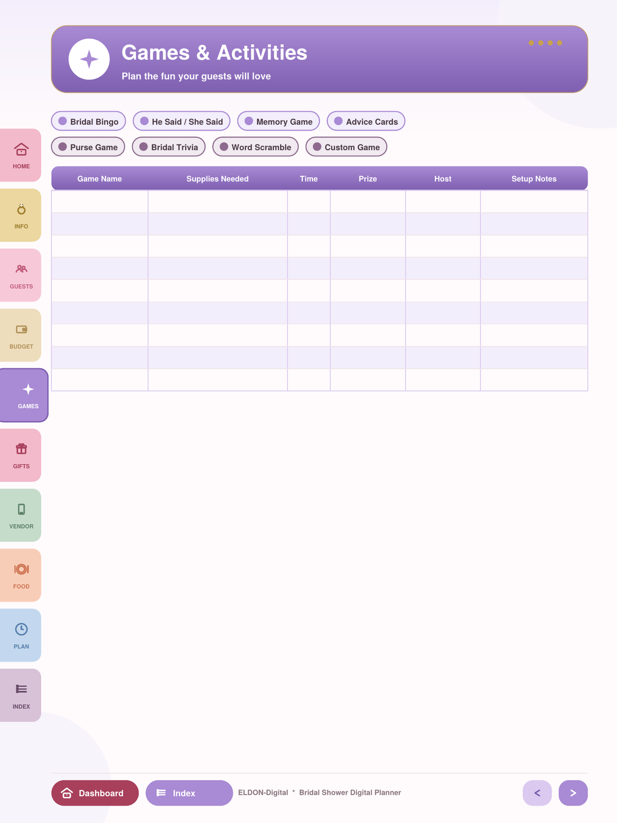 Bridal Shower Digital Planner GoodNotes iPad