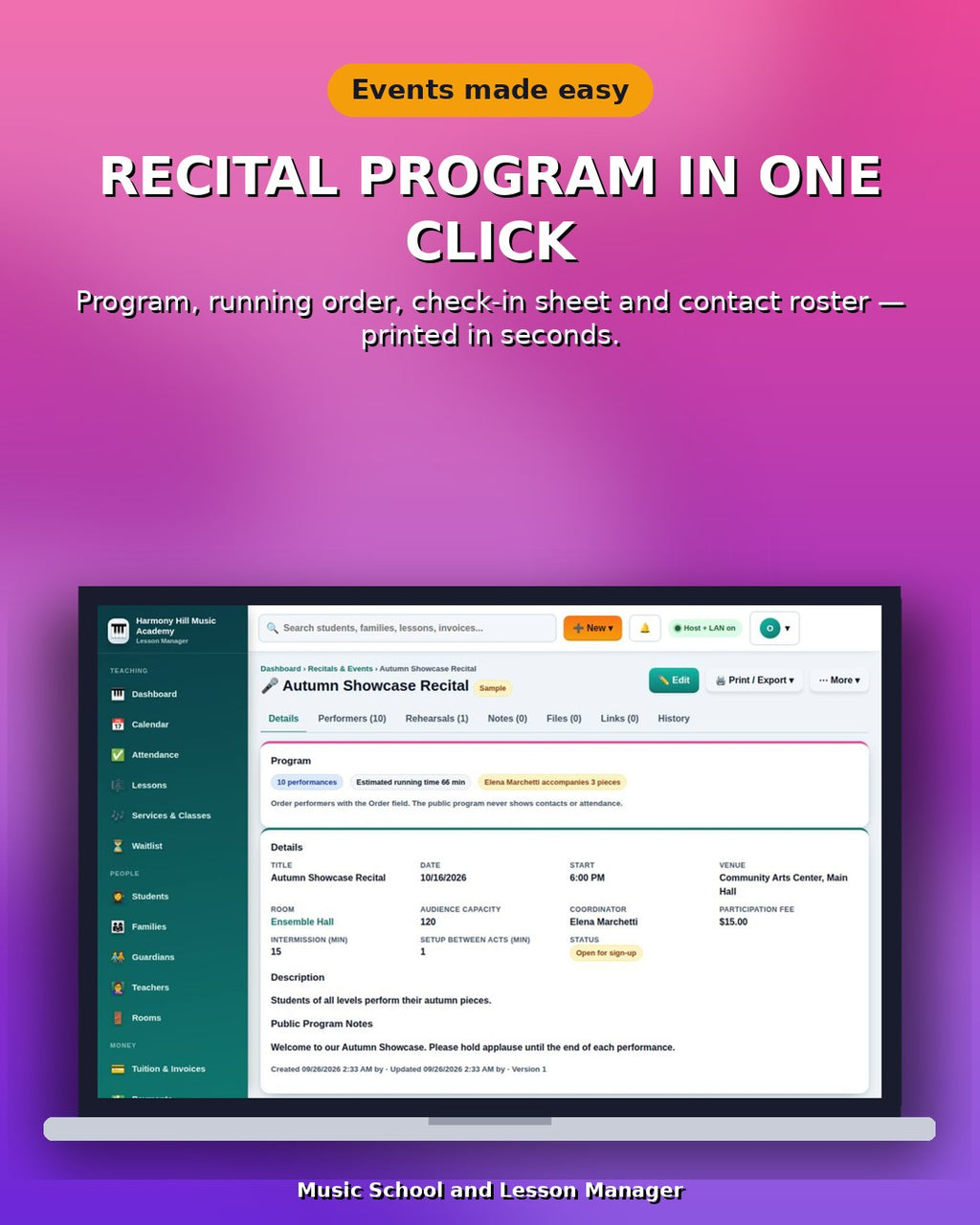 Music School and Lesson Manager Software