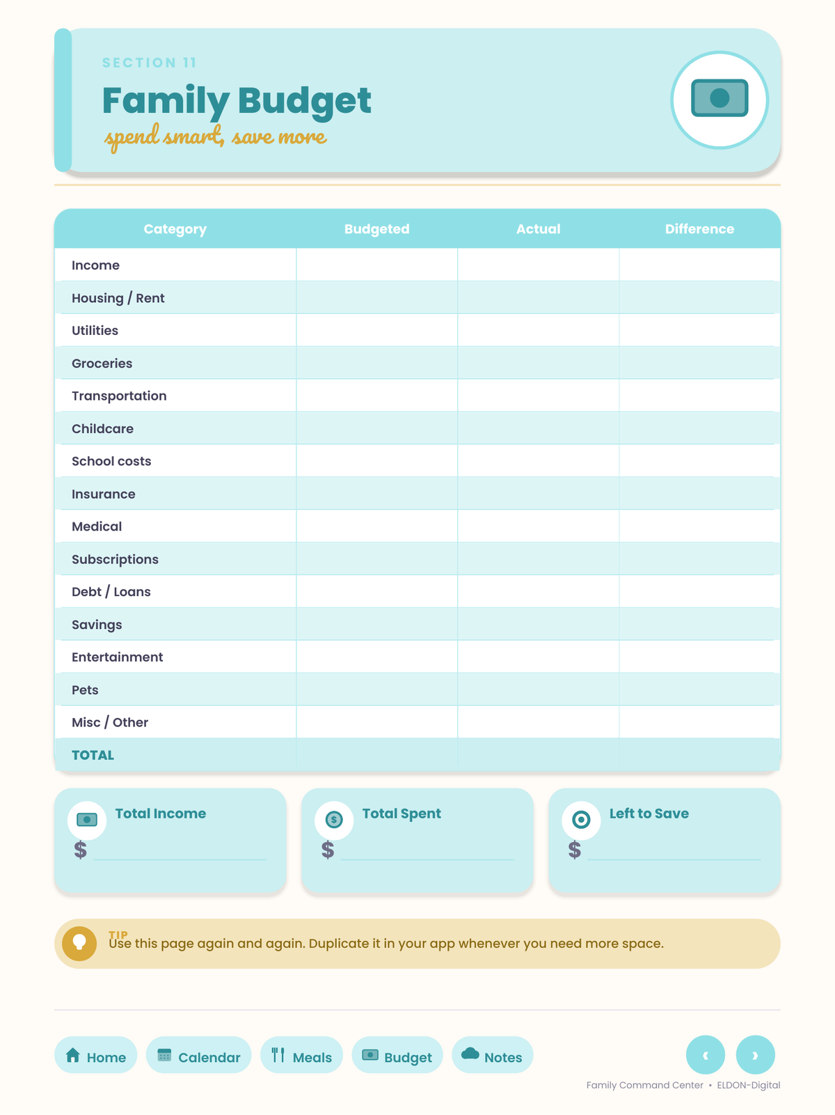 Family Command Center Planner GoodNotes iPad