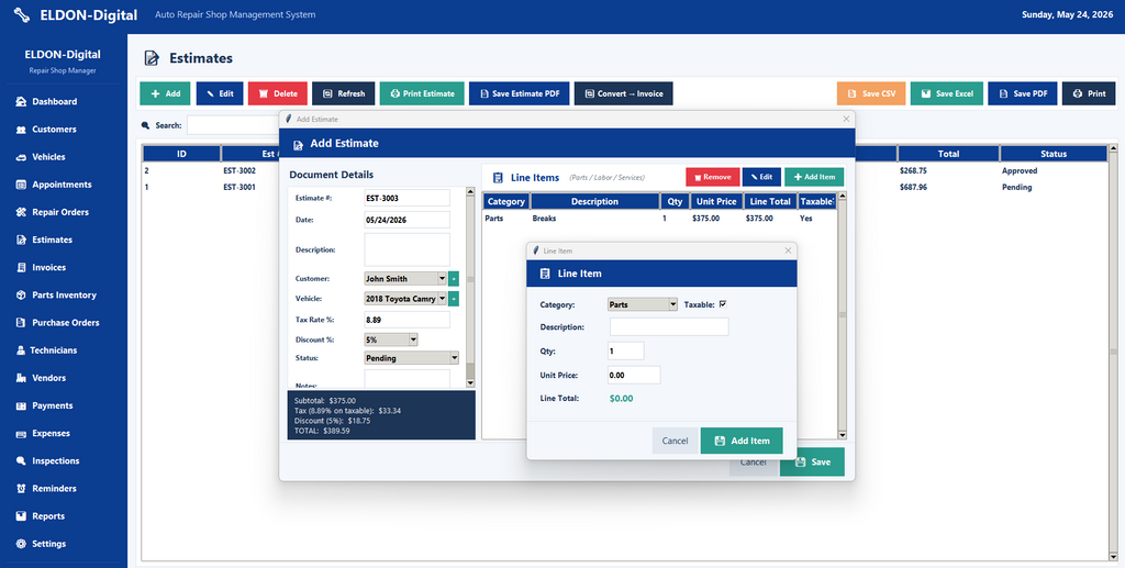 Auto Repair Shop Management System