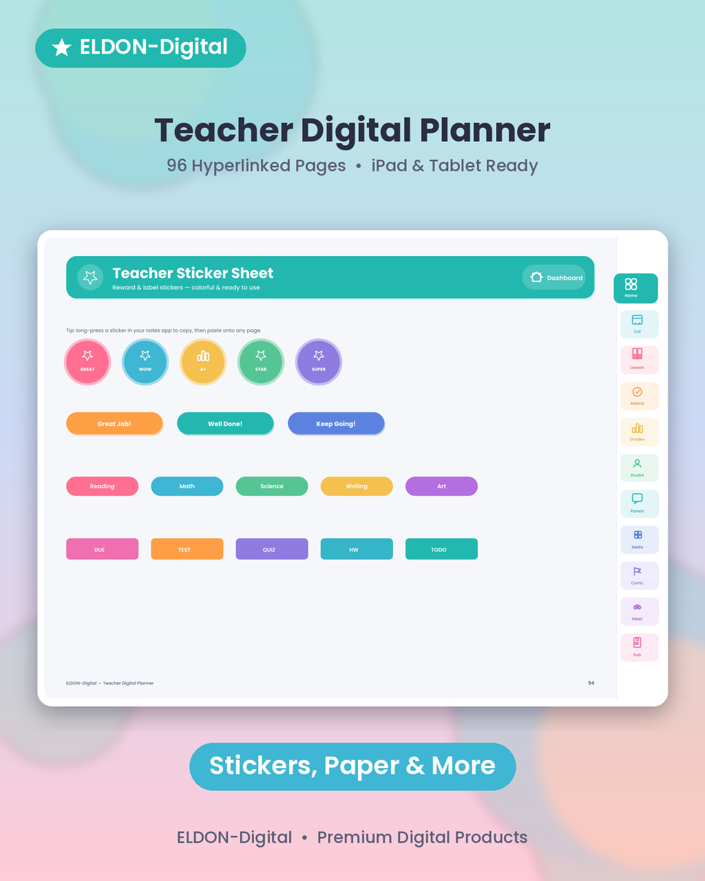 Teacher Digital Planner GoodNotes & iPad