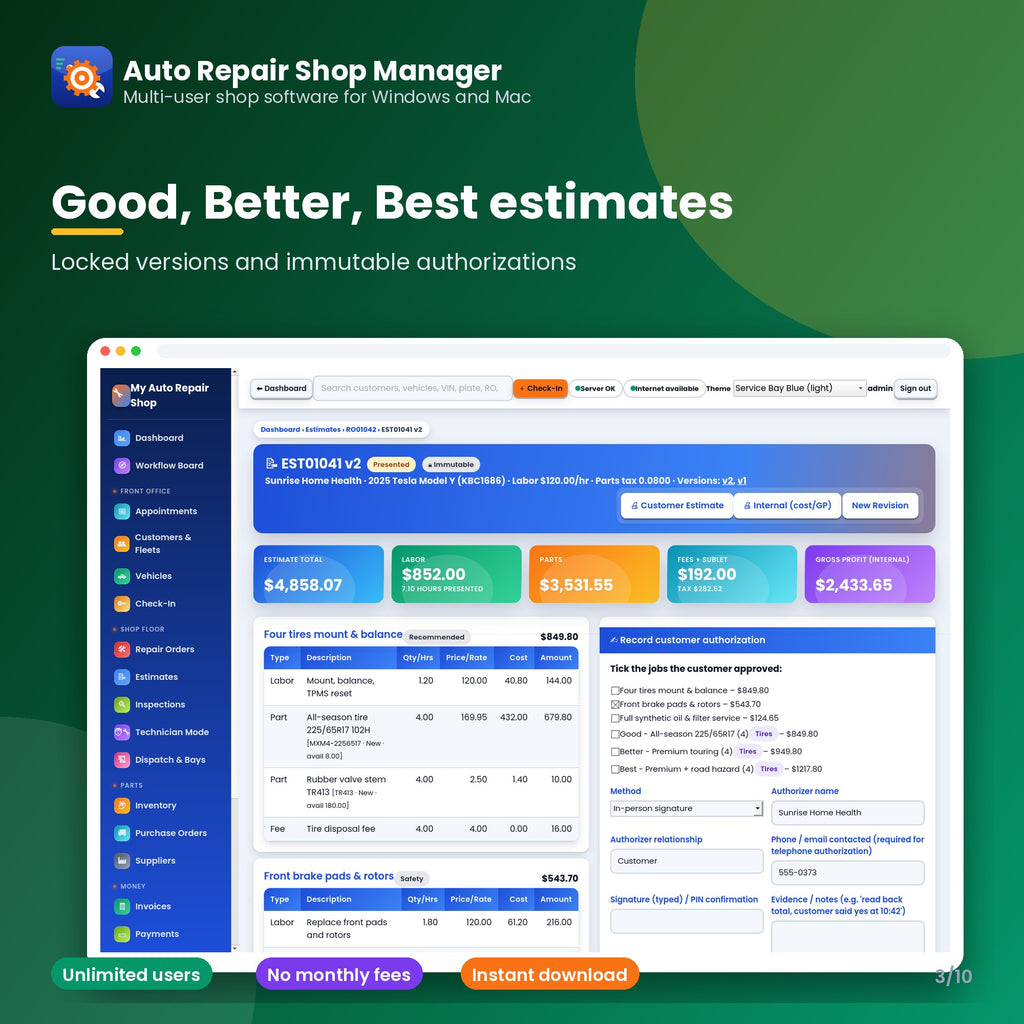 Multi-User Auto Repair Shop Management Software