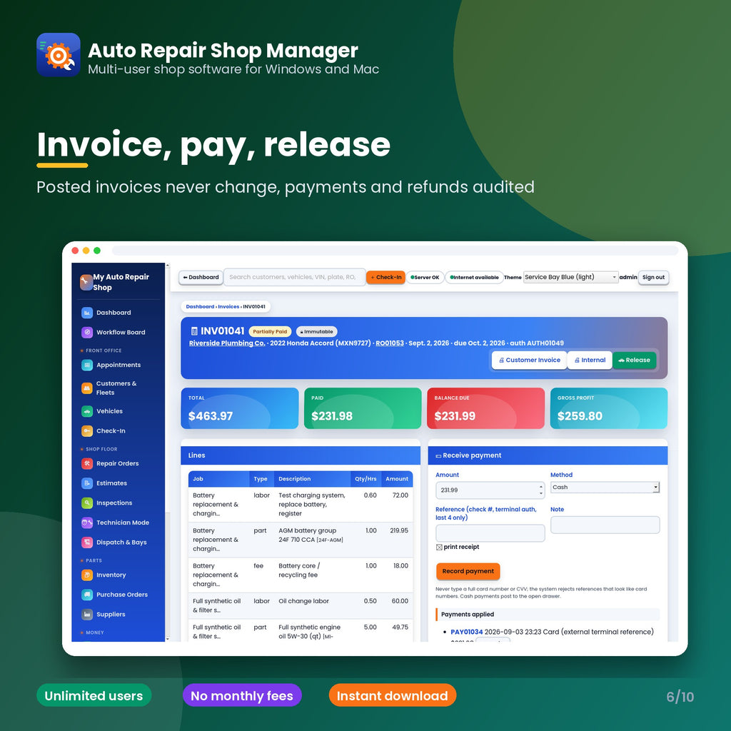 Multi-User Auto Repair Shop Management Software
