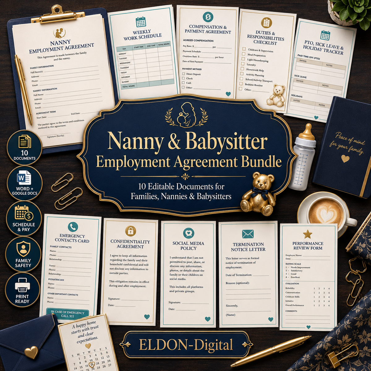 Nanny & Babysitter Employment Agreement Template Bundle