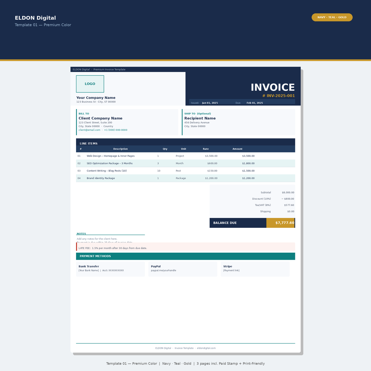 Invoice Template Bundle 3 Professional Designs