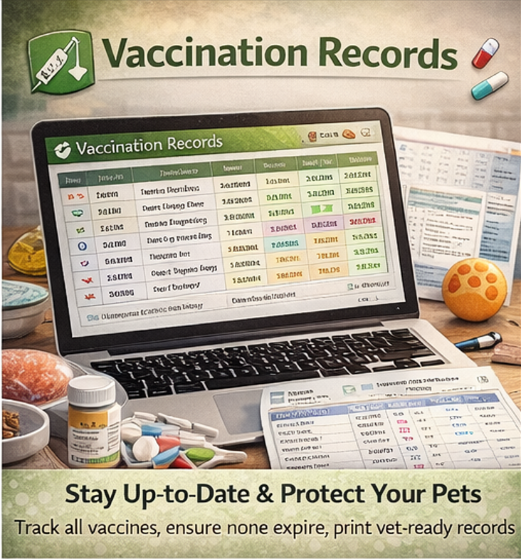 Pet Care Tracker Excel & Google Sheets