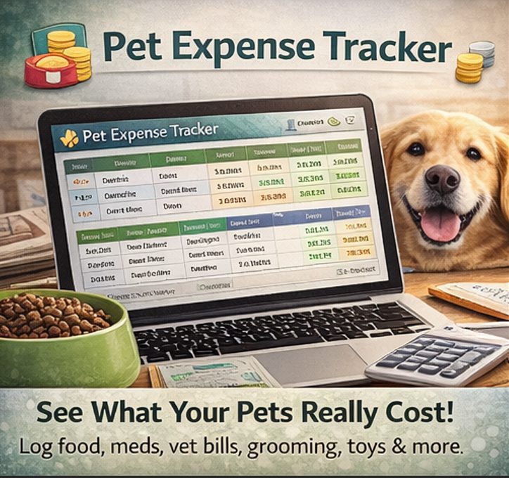 Pet Care Tracker Excel & Google Sheets