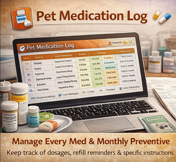 Pet Care Tracker Excel & Google Sheets