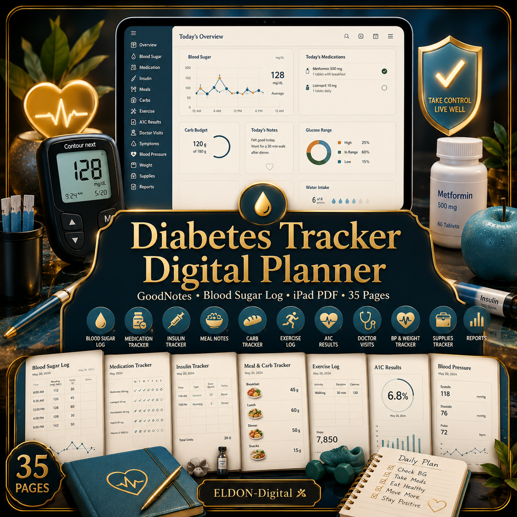Diabetes Tracker Digital Planner GoodNotes iPad