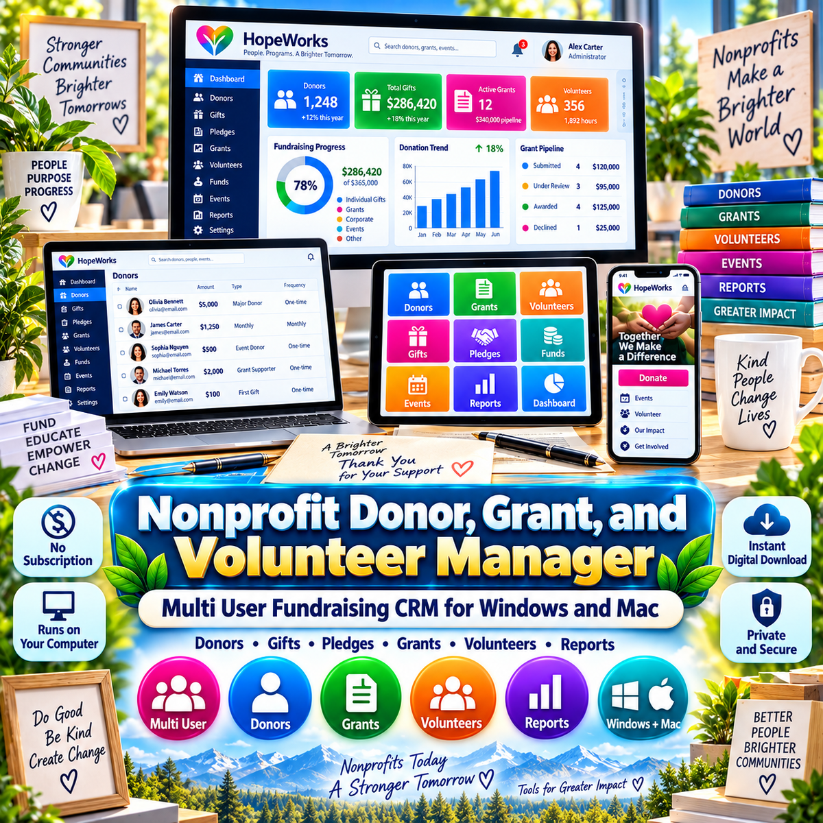 Nonprofit Donor, Grant, and Volunteer Manager