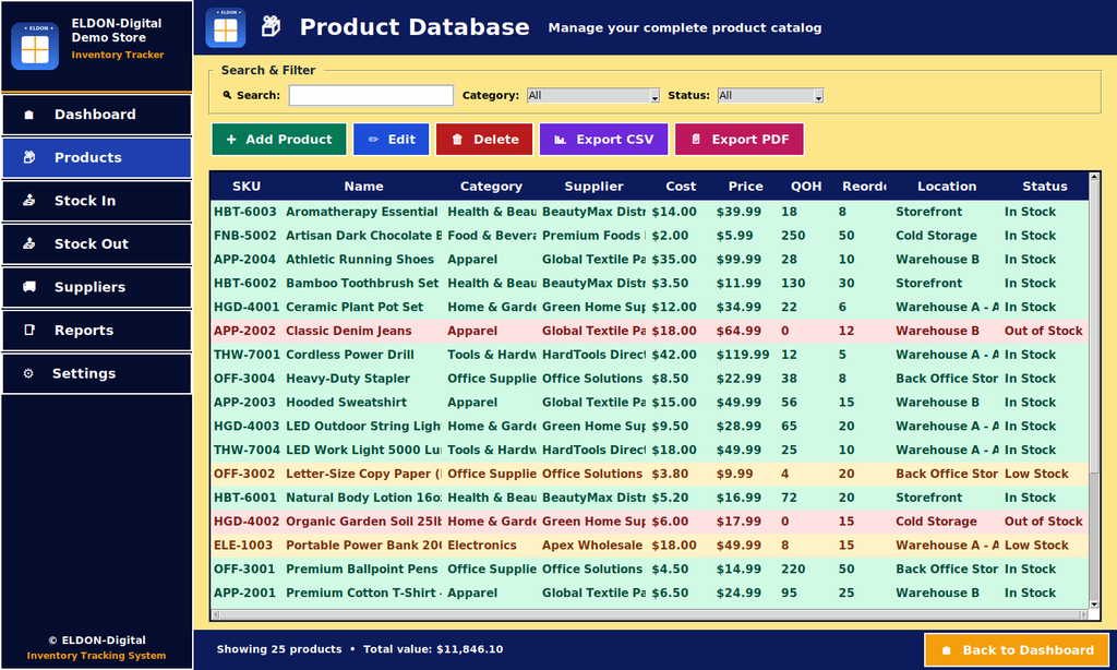 Stock Manager with Reports, Suppliers, and Barcodes
