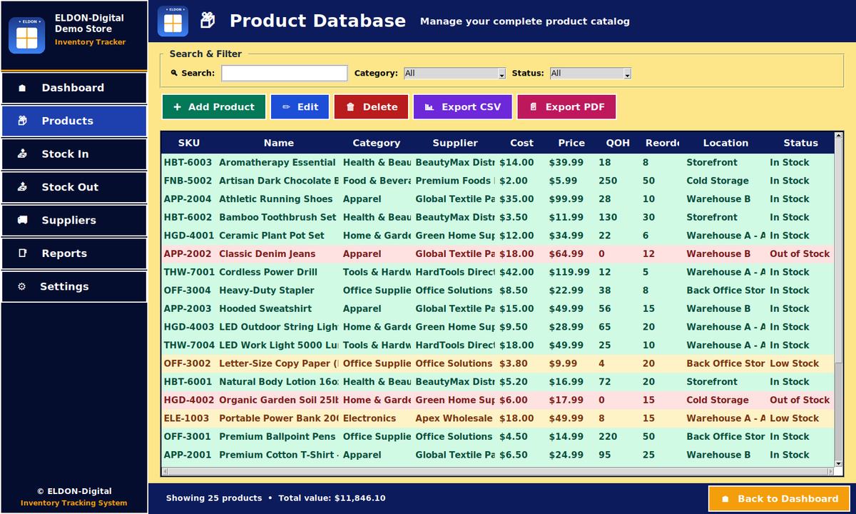 Stock Manager with Reports, Suppliers, and Barcodes