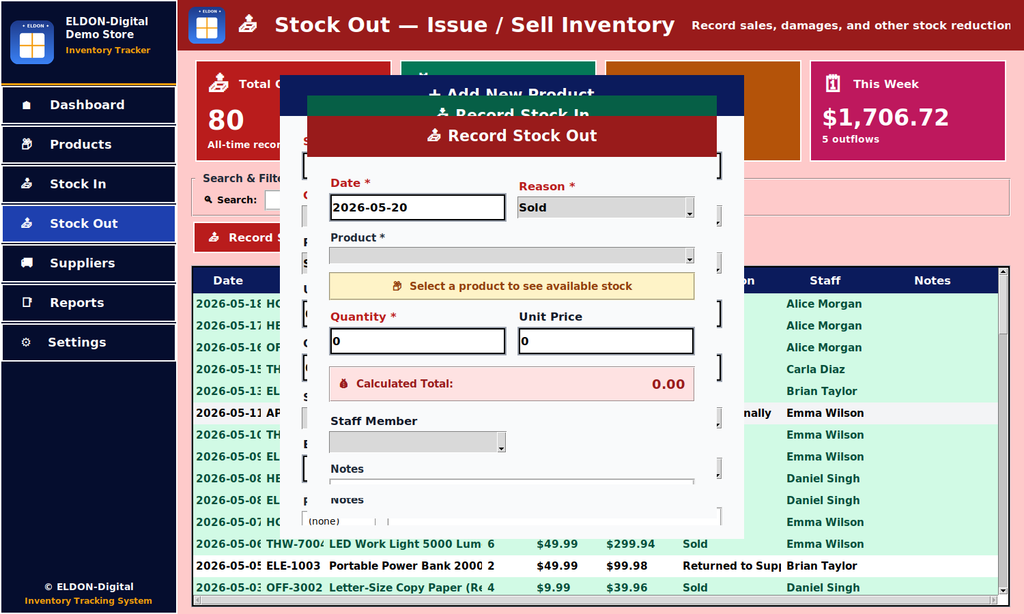 Stock Manager with Reports, Suppliers, and Barcodes