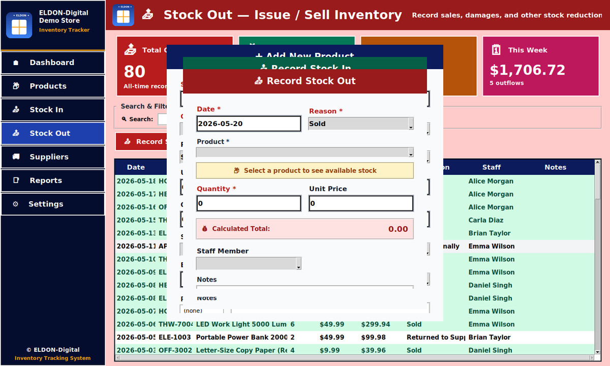 Stock Manager with Reports, Suppliers, and Barcodes