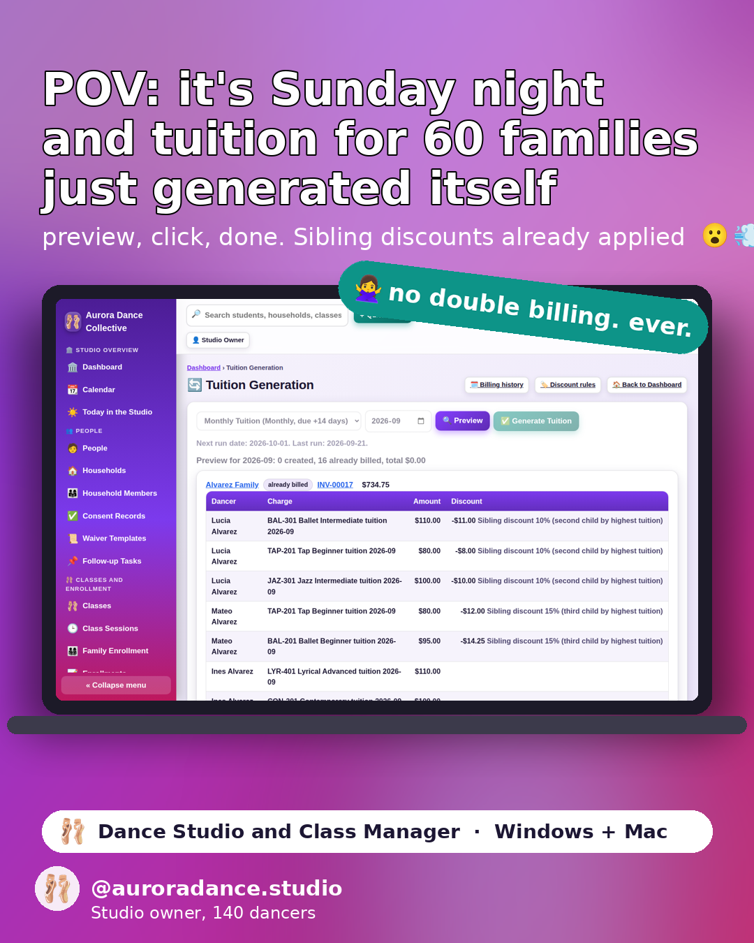 Dance Studio and Class Manager