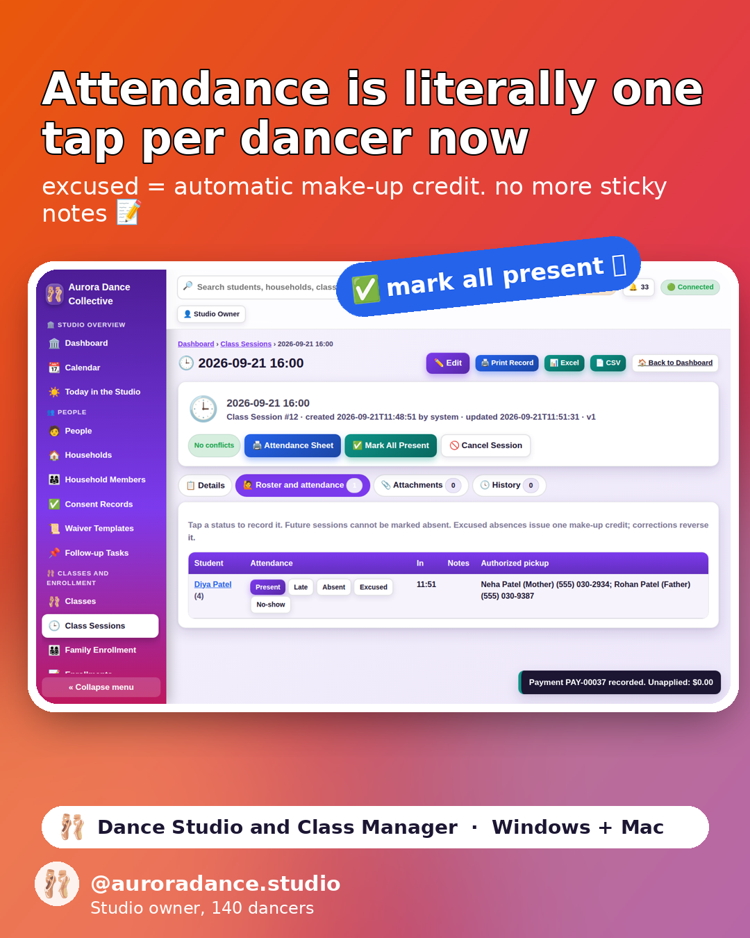 Dance Studio and Class Manager